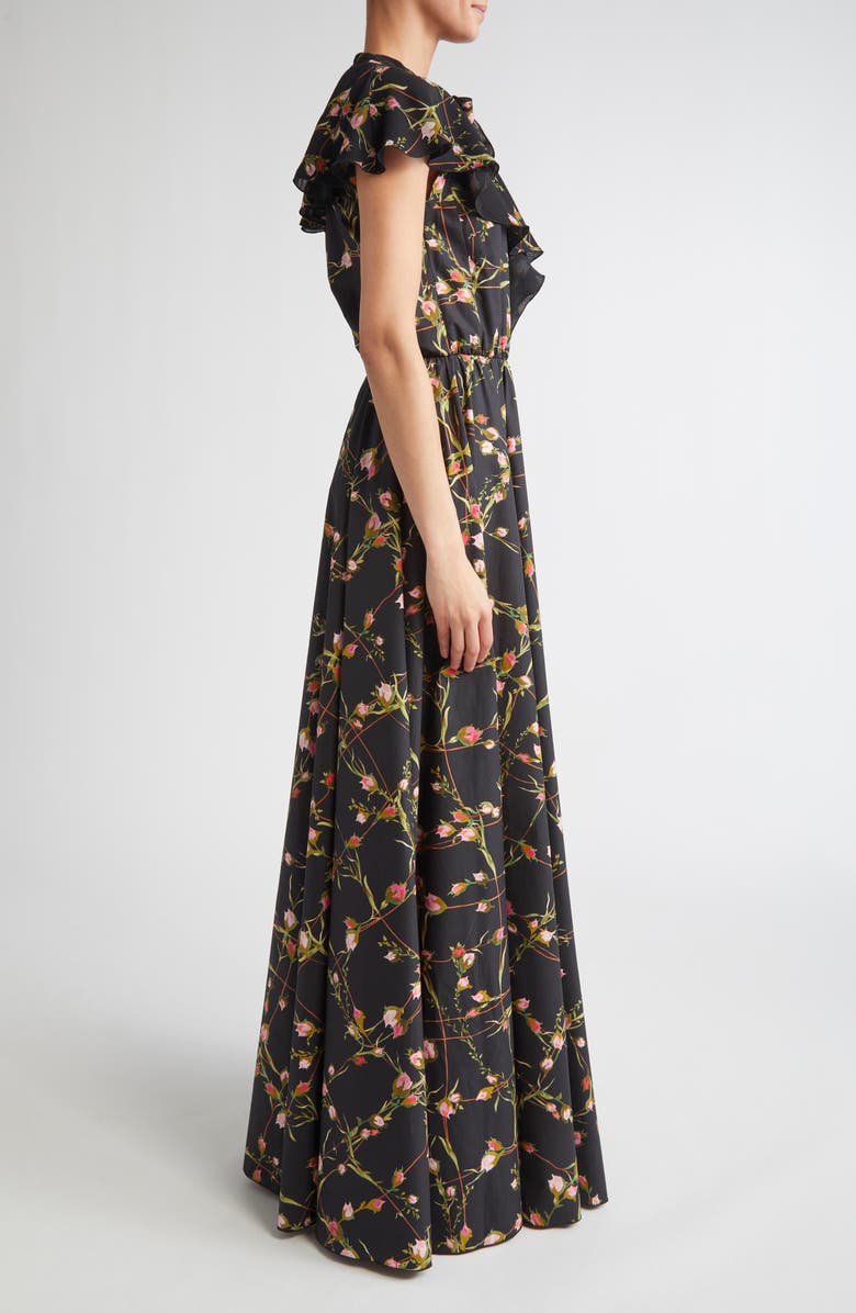 Floral Cap Sleeve Ruffle Cotton Maxi Dress
