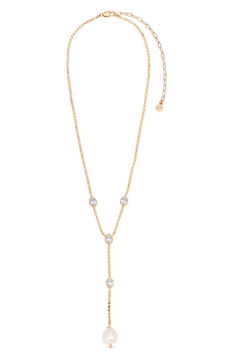 Ettika Dripping Crystal Y-Necklace, Main, color, Gold