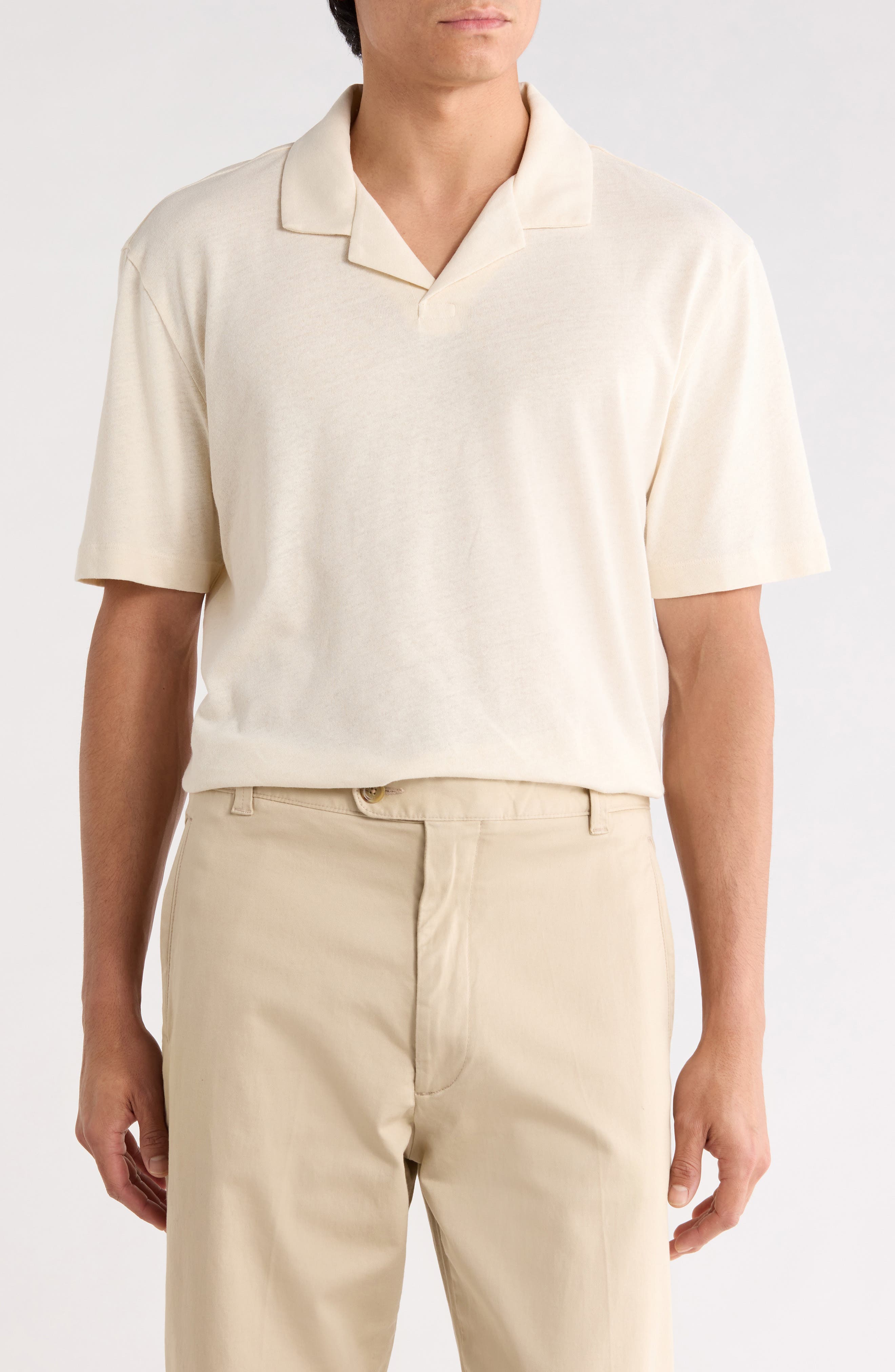 BOSS Ponti Johnny Collar Cotton & Linen Blend Knit Polo