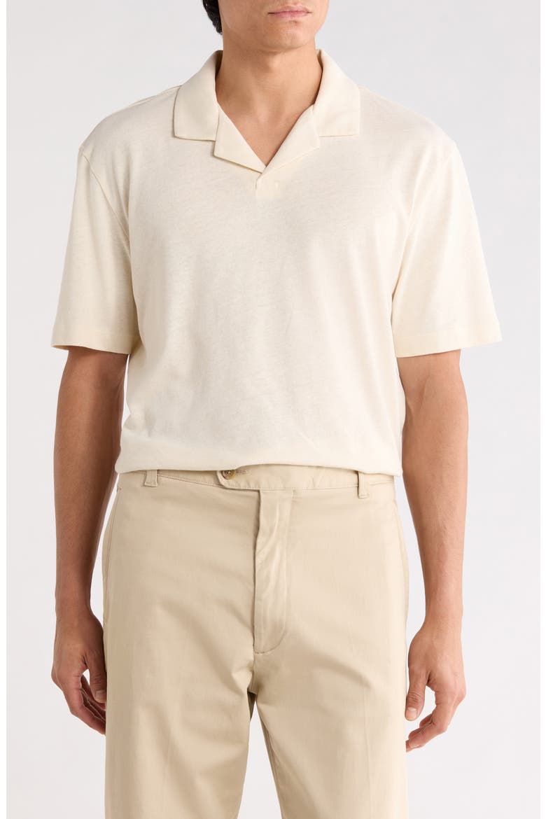 Ponti Johnny Collar Cotton & Linen Blend Knit Polo, Main, color, OFF WHITE