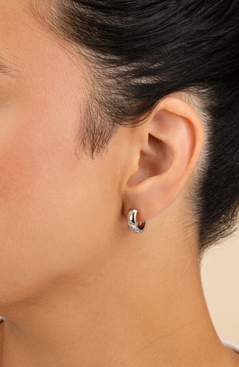 Sterling Forever Harmoni Star Cubic Zirconia Hoop Earrings, Alternate, color, Silver