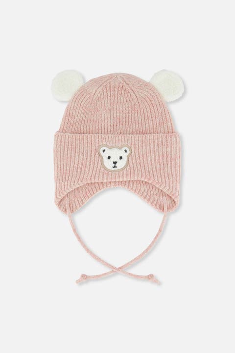 Fleece Lined Bear Ear Winter Knit Hat with Ear Flaps
