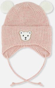 Deux par Deux Fleece Lined Bear Ear Winter Knit Hat with Ear Flaps