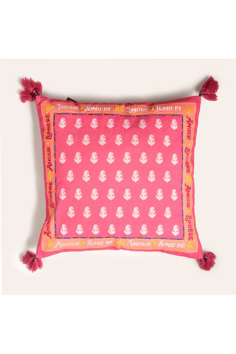 Ghuni Tasseled Embroidered 100% Cotton Home Accent Amaour, Main, color, Fuchsia