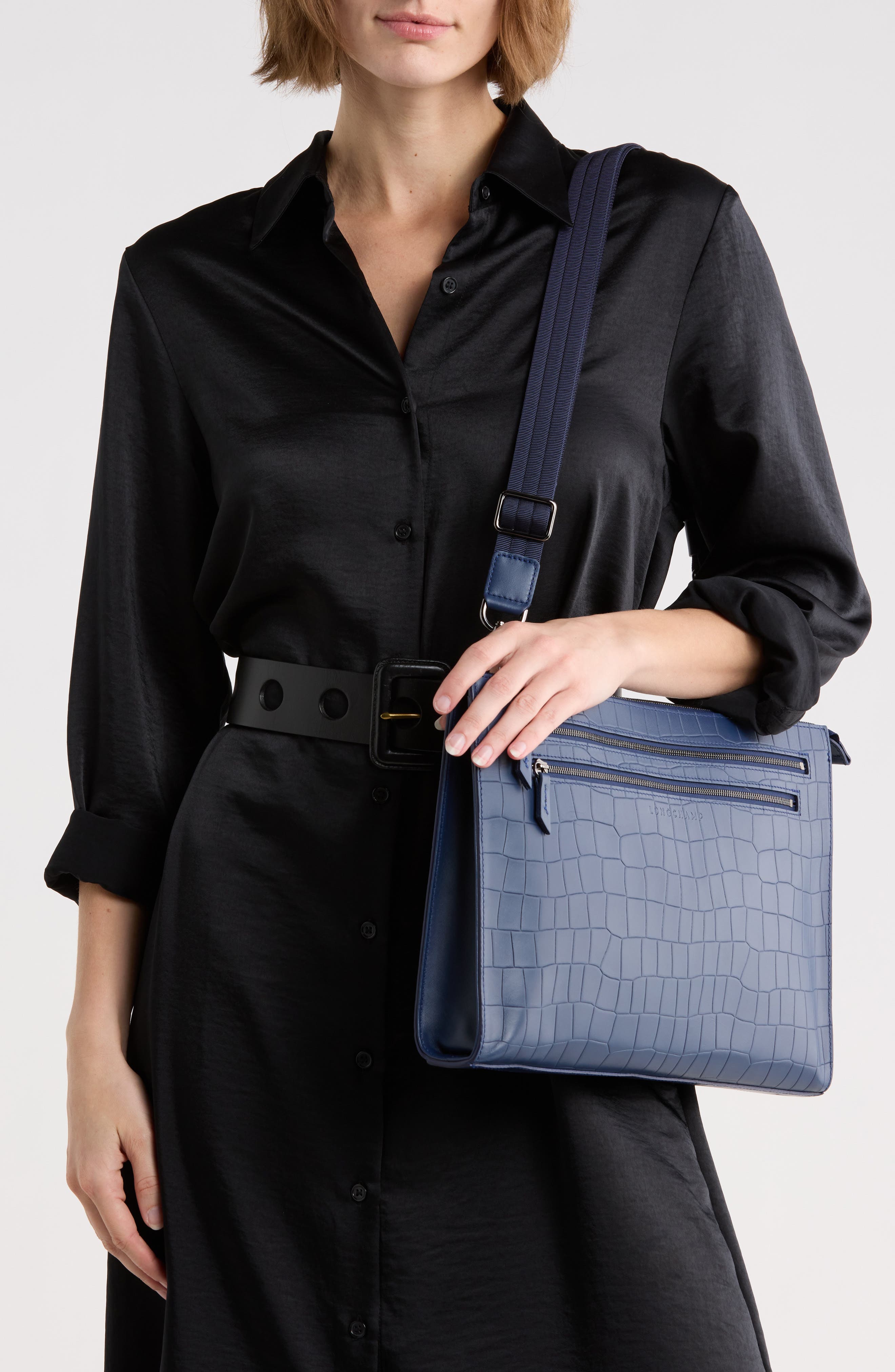 Longchamp Croc-Embossed Crossbody Bag, Alternate, color, 