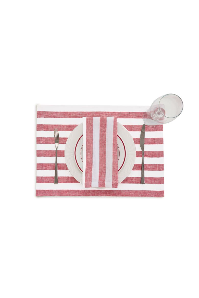 Linen Dinner Napkins - Sorrento Stripe, Alternate, color, Red and White