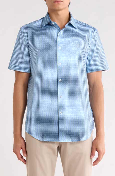 Bugatchi Plaid Stretch Cotton Short Sleeve Button-Up Shirt