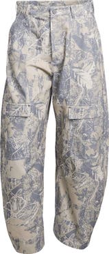 adidas Originals Loose Fit Leaf Print Canvas Cargo Pants