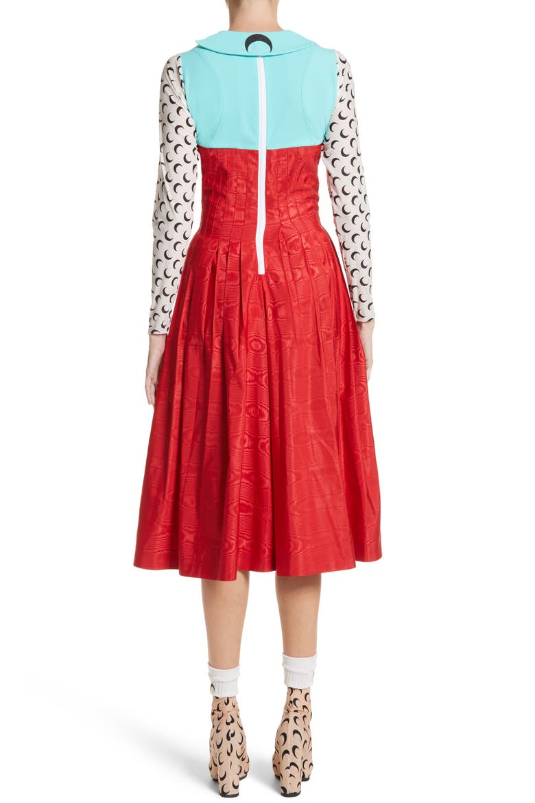 Hybrid Moiré Dress, Alternate, color, TURQUOISE/ RED