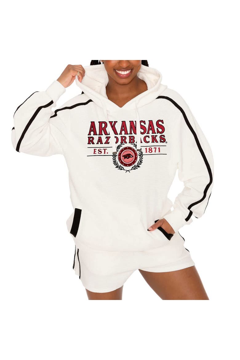 Women's Gameday Couture Cream Arkansas Razorbacks Down, Set, Go Pullover Hoodie and Shorts Set, Main, color, Cream