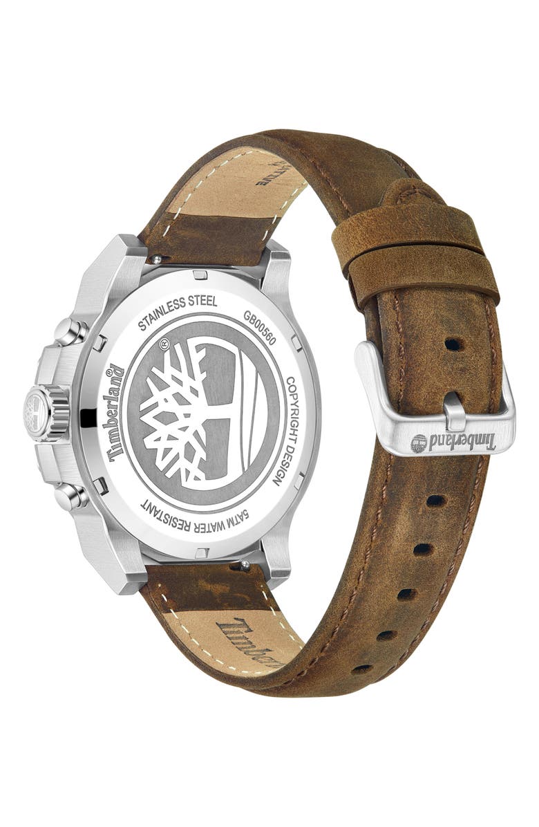 Timberland Fast Strike Multifunction Chronograph Leather Strap Watch, 46mm, Alternate, color, 