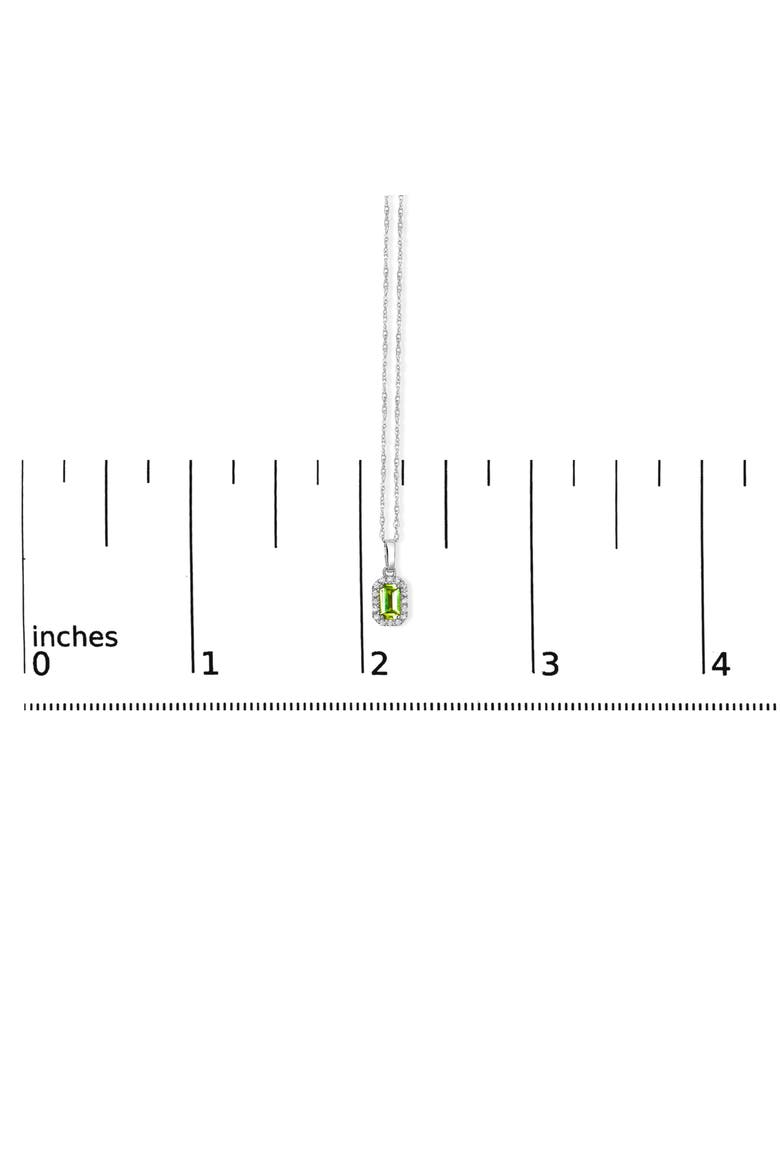 10K White Gold 5x3mm Birthstone and Diamond Accent Halo Octagonal Shape Pendant Necklace, Alternate, color, Green Peridot | White