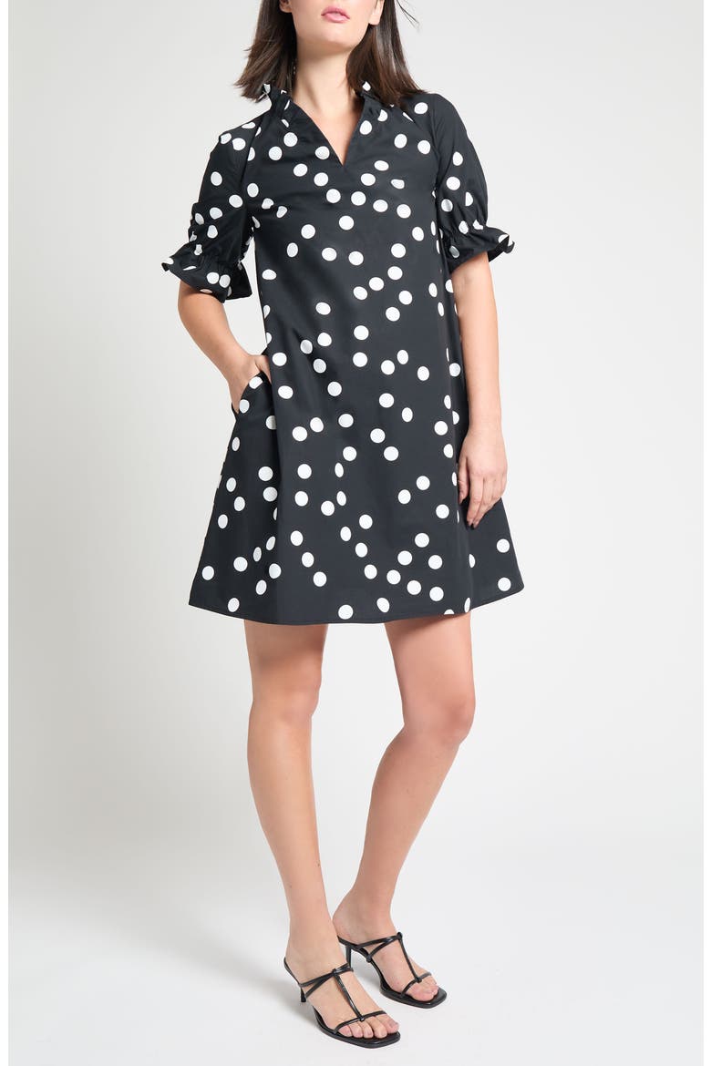 Ruffle Detail Poplin Shift Dress, Main, color, BLACK/ WHITE