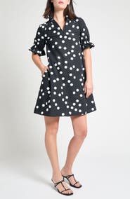 Ming Wang Ruffle Detail Poplin Shift Dress