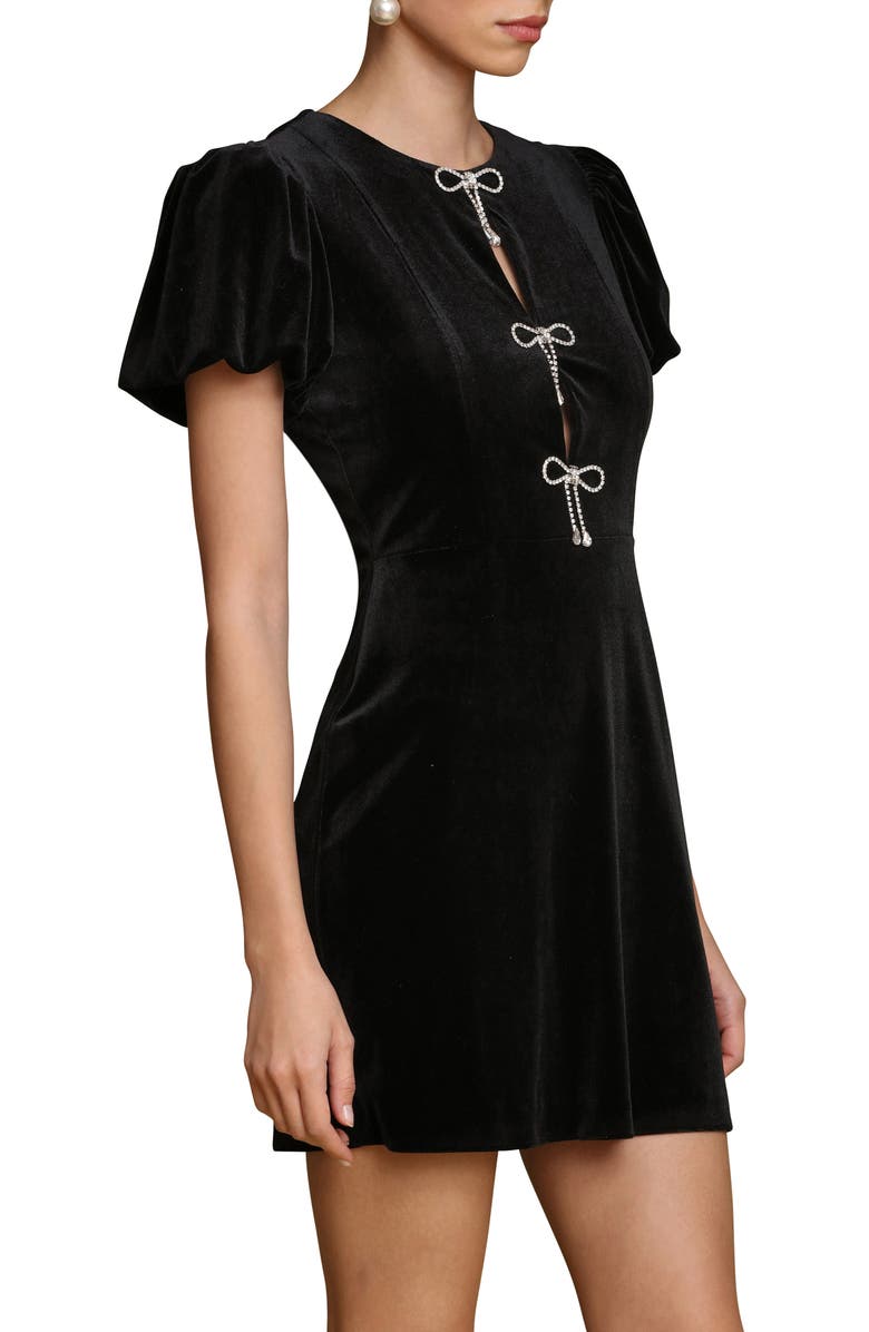 Avec Les Filles Embellished Bow Velvet Minidress, Alternate, color, Black