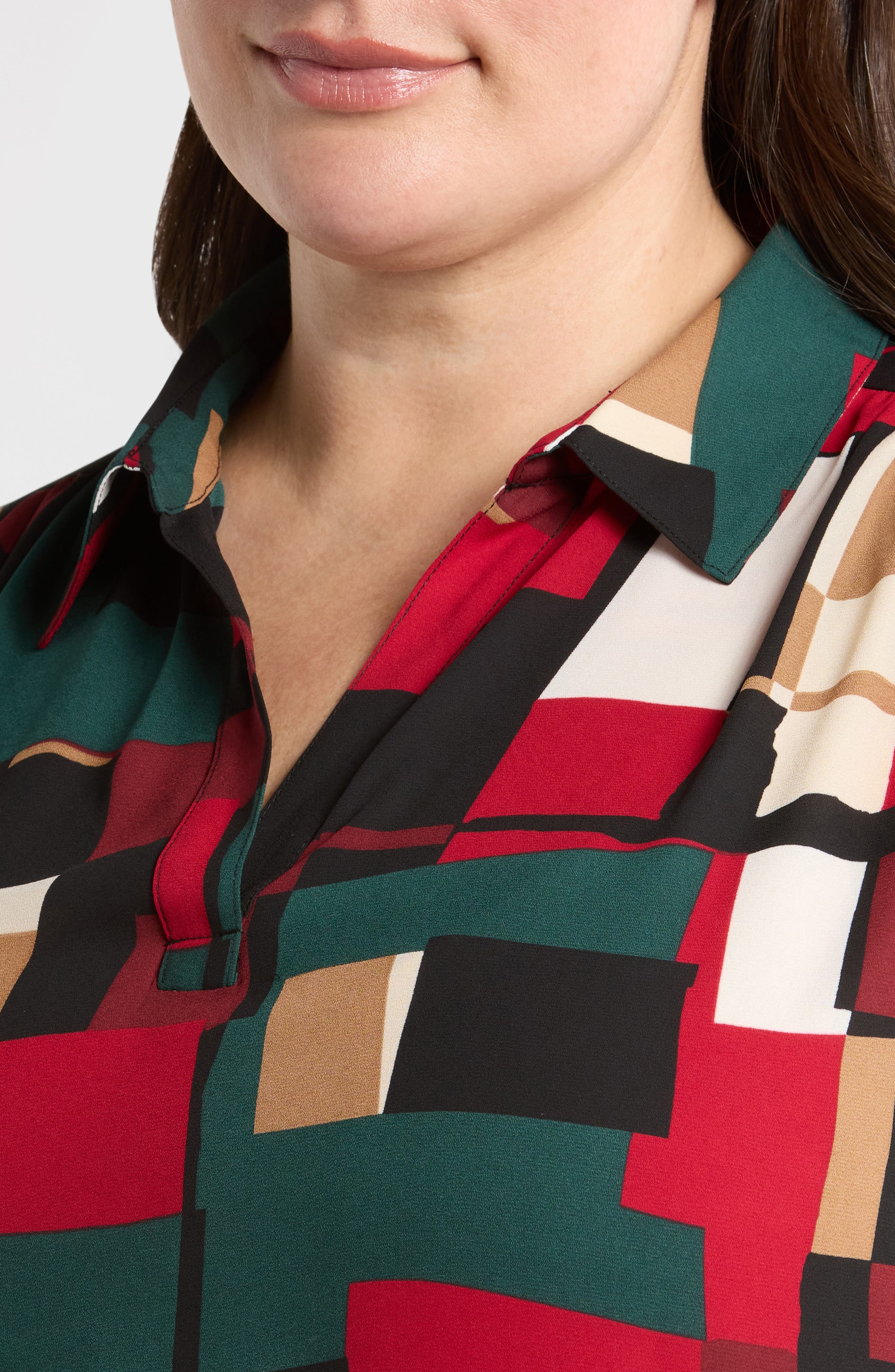 AK ANNE KLEIN Notched Collar Roll Tab Sleeve Top (Women) | Nordstrom