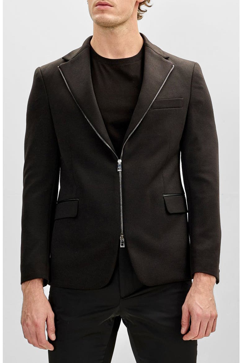 Notch Lapel Zip Blazer, Main, color, BLACK