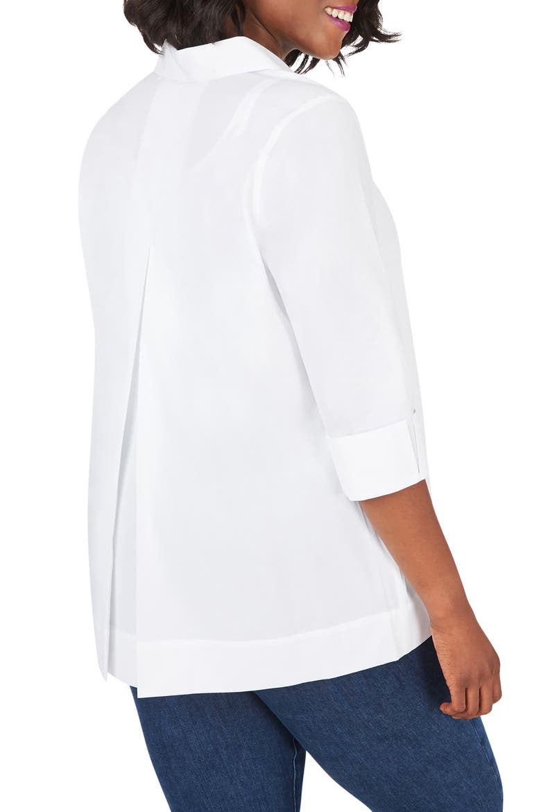 Lydia Zip Front Stretch Cotton Blend Blouse, Alternate, color, WHITE