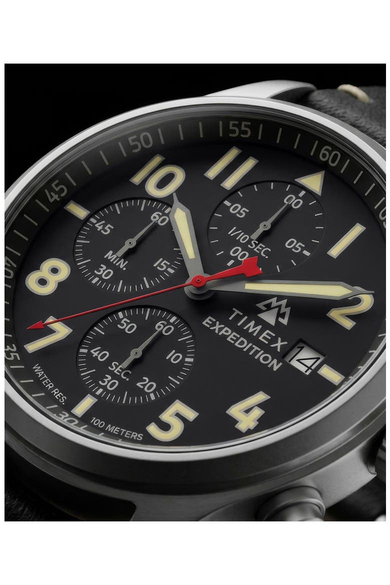 Expedition Sierra Chronograph Leather Strap Watch, Alternate, color, BLACK