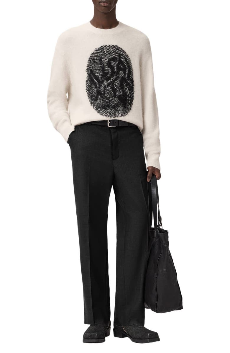 AllSaints Ridges Logo Sweater, Alternate, color, Black/ Ecru White