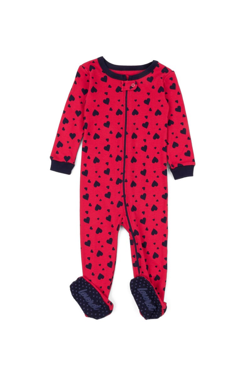 Leveret Footed Cotton Matching Family Pajamas, Whimsy & Fantasy Prints, Main, color, Navy Hearts