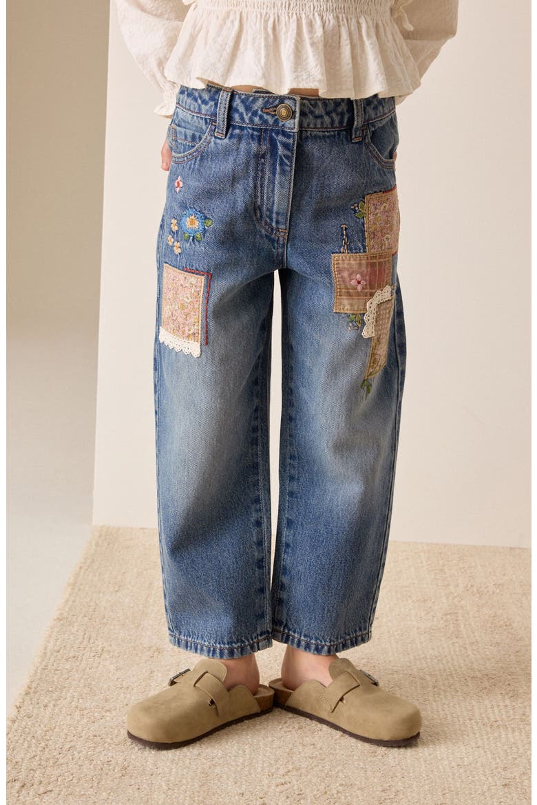 Kids' Patchwork Embroidery Straight Leg Jeans, Alternate, color, BLUE