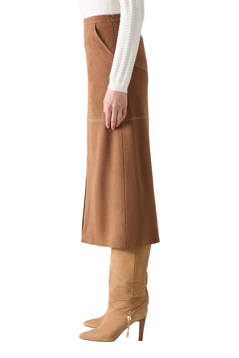 Lancy Faux Suede Midi Skirt, Alternate, color, BROWN