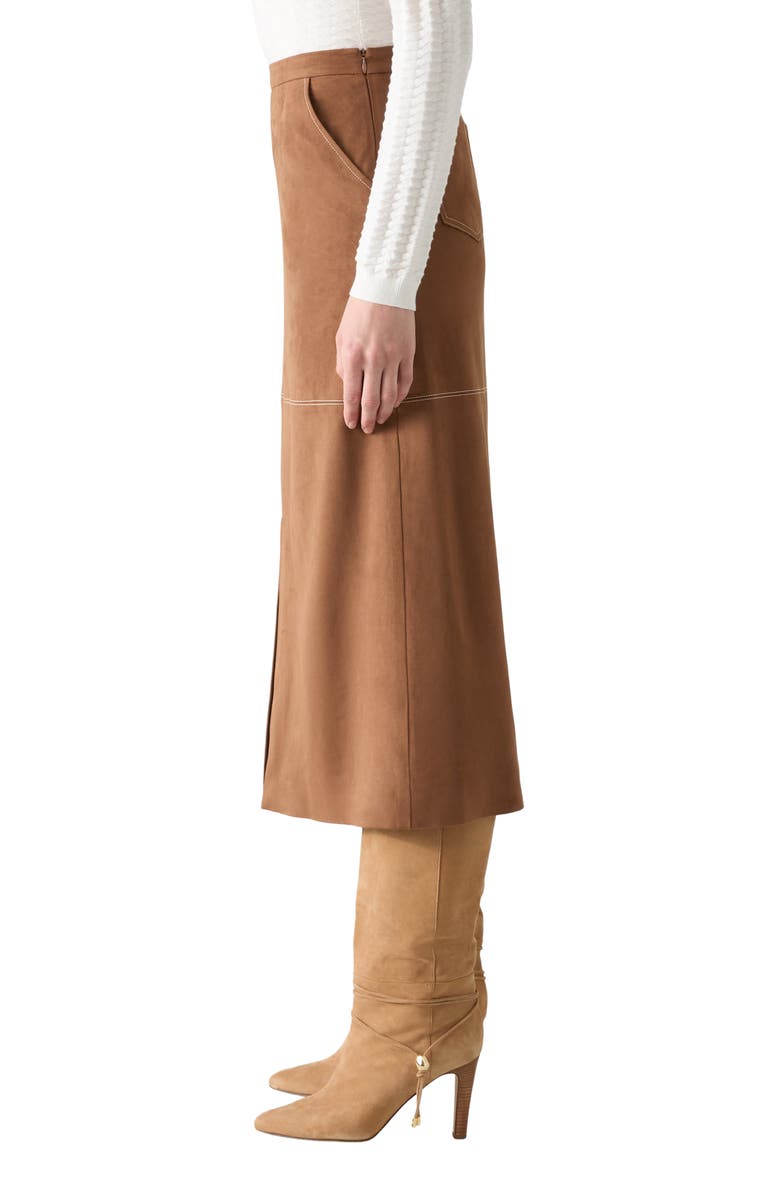 LK Bennett Lancy Faux Suede Midi Skirt, Alternate, color, Brown