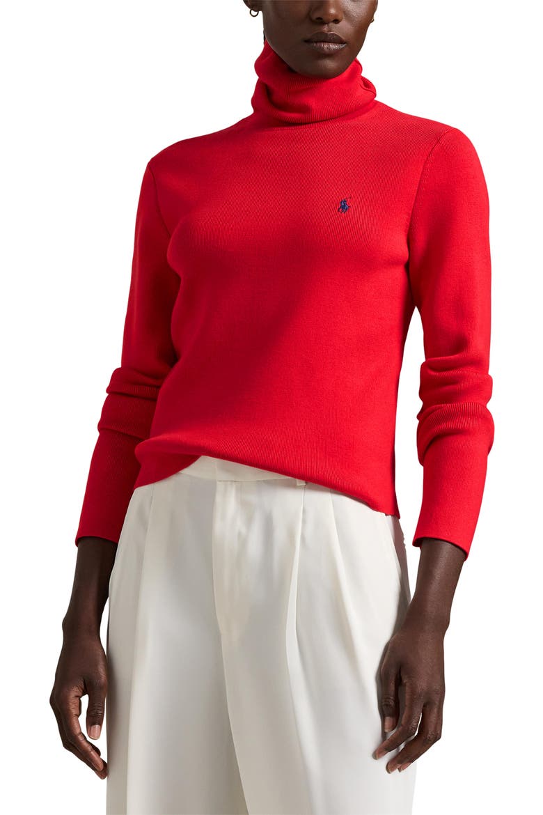 Pima Cotton Blend Turtleneck Sweater, Main, color, PANDORA RED