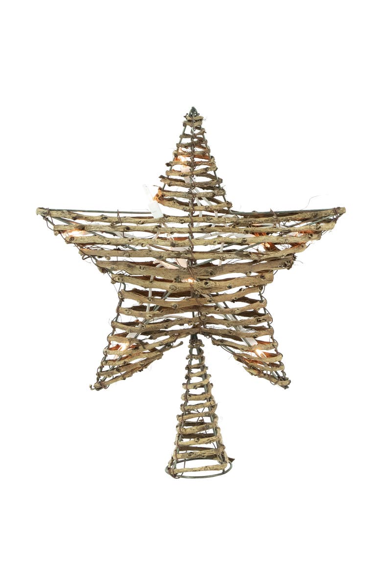 Northlight 11" Lighted Rattan Twigs Star Christmas Tree Topper- Clear Lights, White Wire, Main, color, 