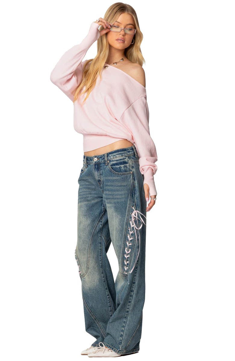 EDIKTED Oversize Off the Shoulder Sweater, Alternate, color, Light-Pink