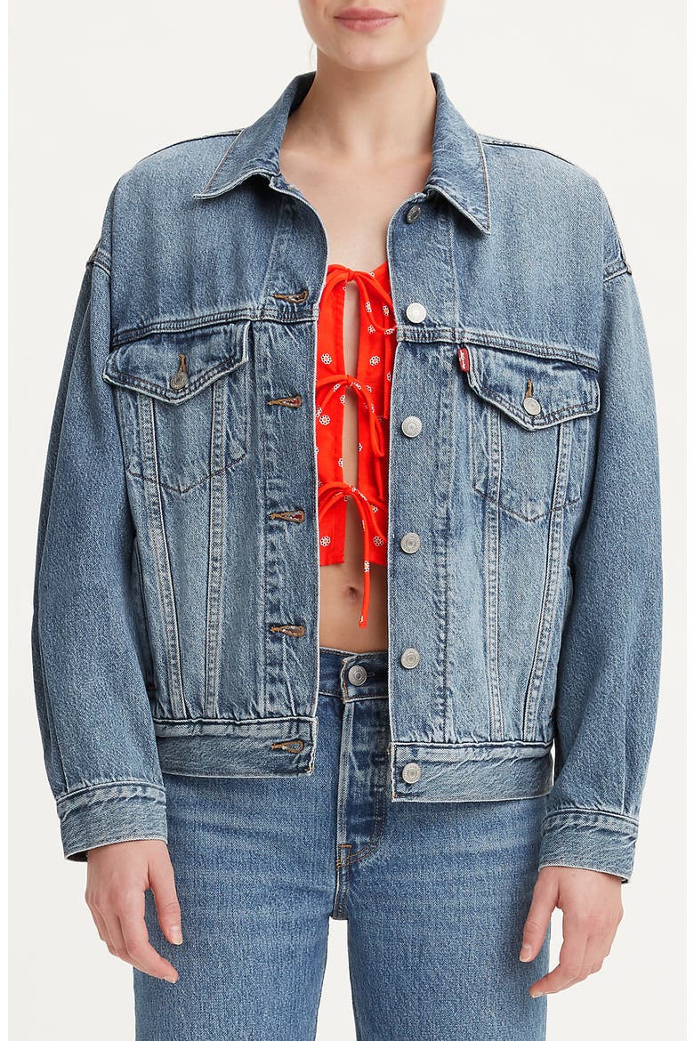 90s Denim Trucker Jacket, Main, color, TURNING HEADS
