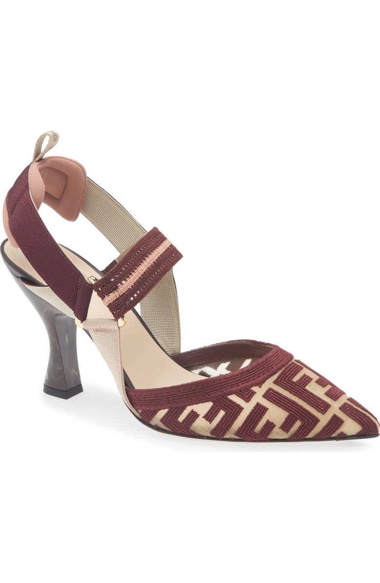 Fendi Colibri Mesh Slingback Pump, Main, color, Burgundy