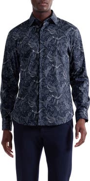 Bugatchi Axel Trim Fit Paisley Stretch Cotton Button-Up Shirt