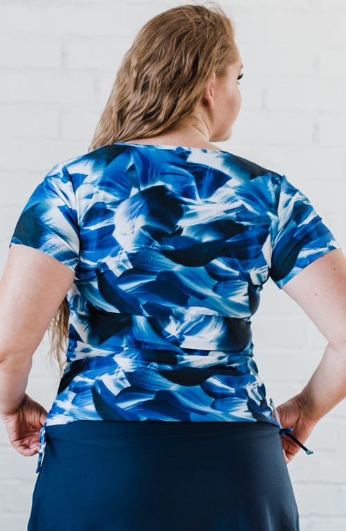 Calypsa Plus Size Short Sleeve Adele Swim Top In Blue