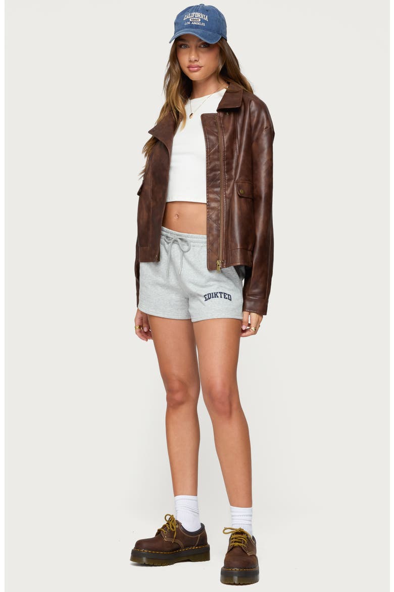 Ardella Oversize Faux Leather Jacket, Alternate, color, BROWN