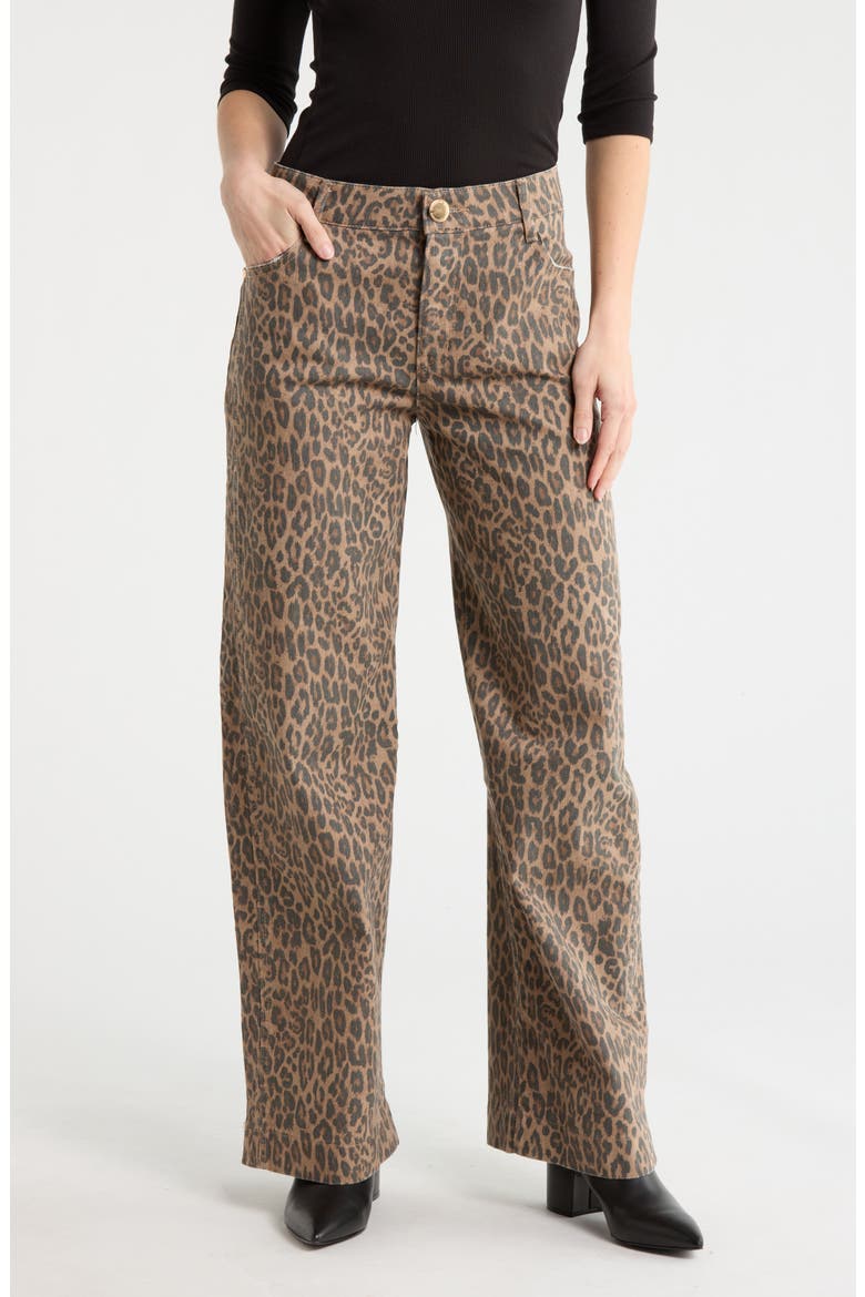 Leopard Print Wide Leg Jeans, Main, color, BROWN/ BLACK MULTI