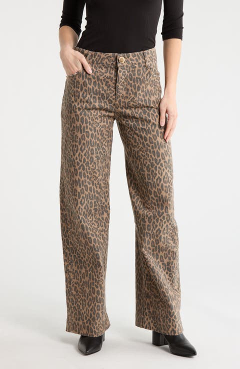 Leopard Print Wide Leg Jeans