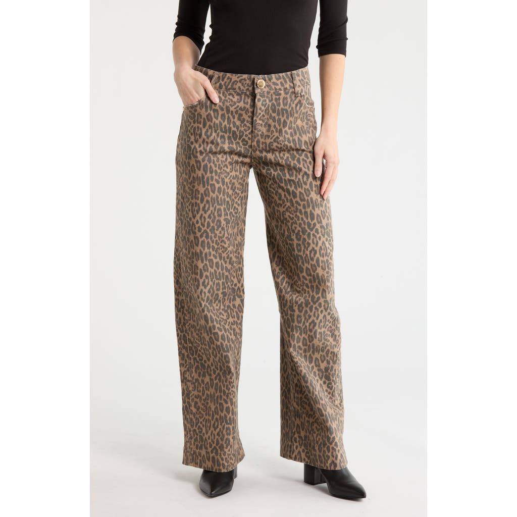 Democracy Leopard Print Wide Leg Jeans In Brown