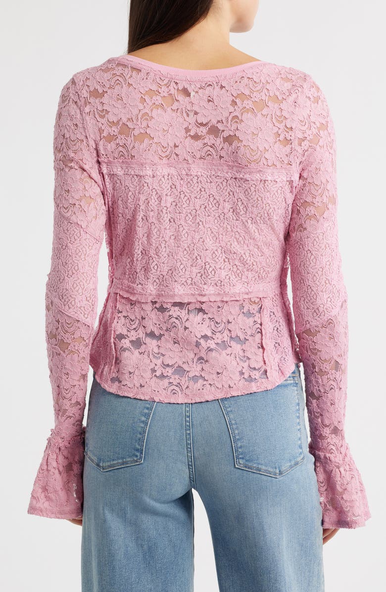Free People Bell Sleeve Sheer Cotton Blend Lace Top, Alternate, color, Orchid Smoke