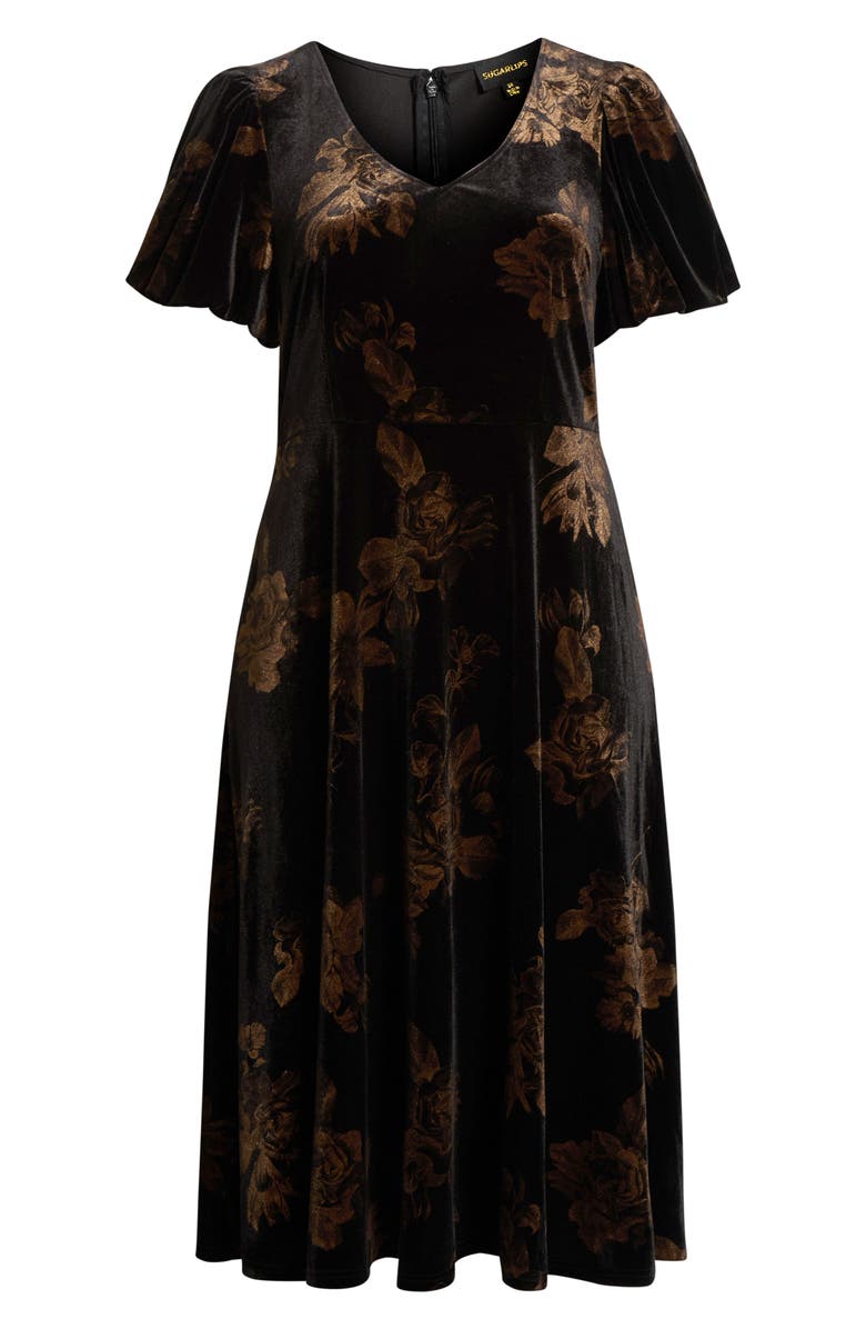 SUGARLIPS Ace Floral Puff Sleeve Velvet Cocktail Dress, Alternate, color, Black-Multi
