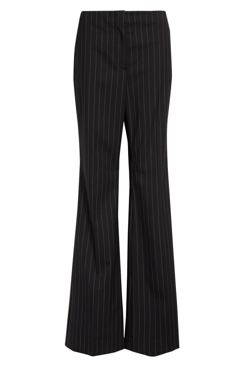 Pinstripe Stretch Technical Wool Blend Gabardine Flare Pants, Alternate, color, BLACK