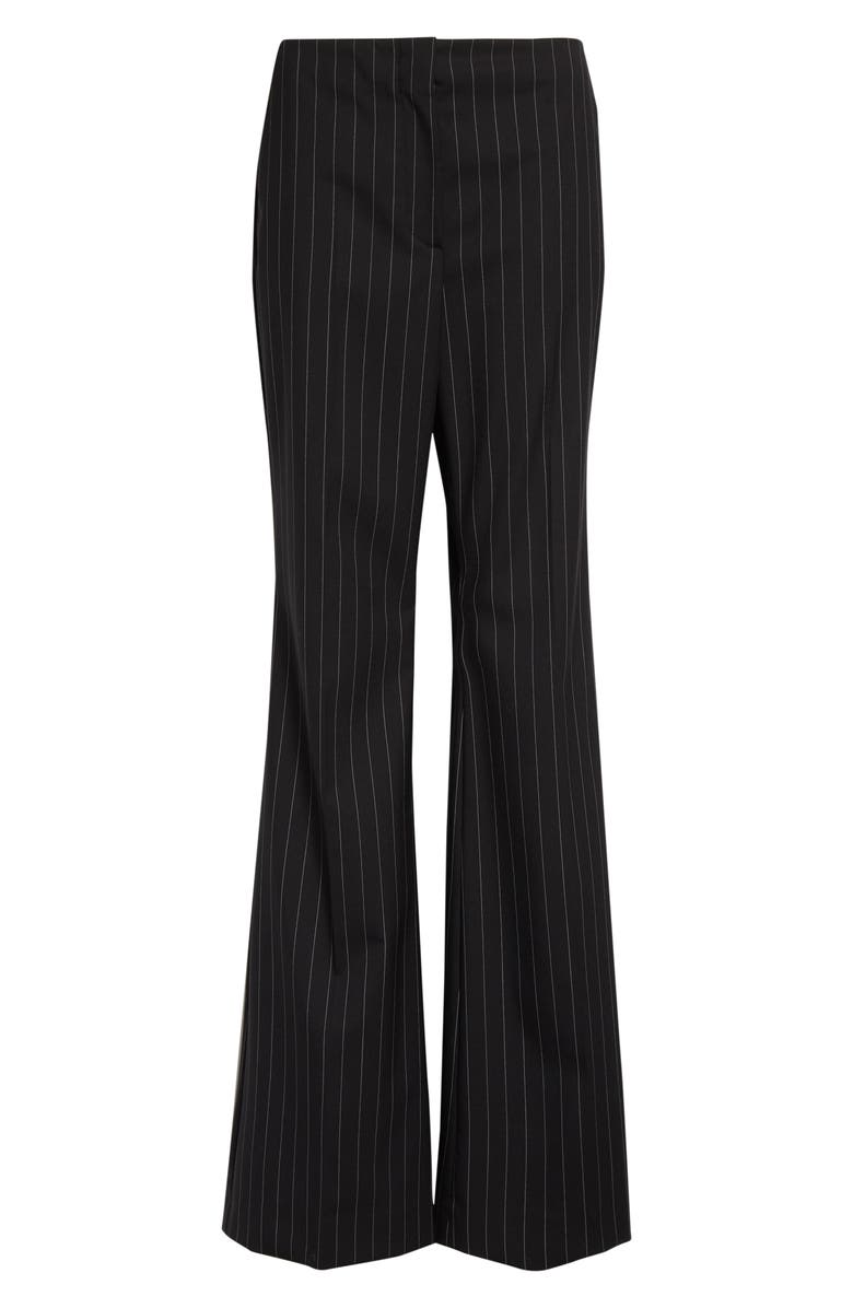 SPORTMAX Pinstripe Stretch Technical Wool Blend Gabardine Flare Pants, Main, color, Black