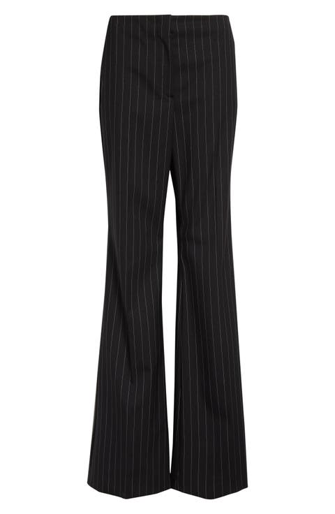 Pinstripe Stretch Technical Wool Blend Gabardine Flare Pants