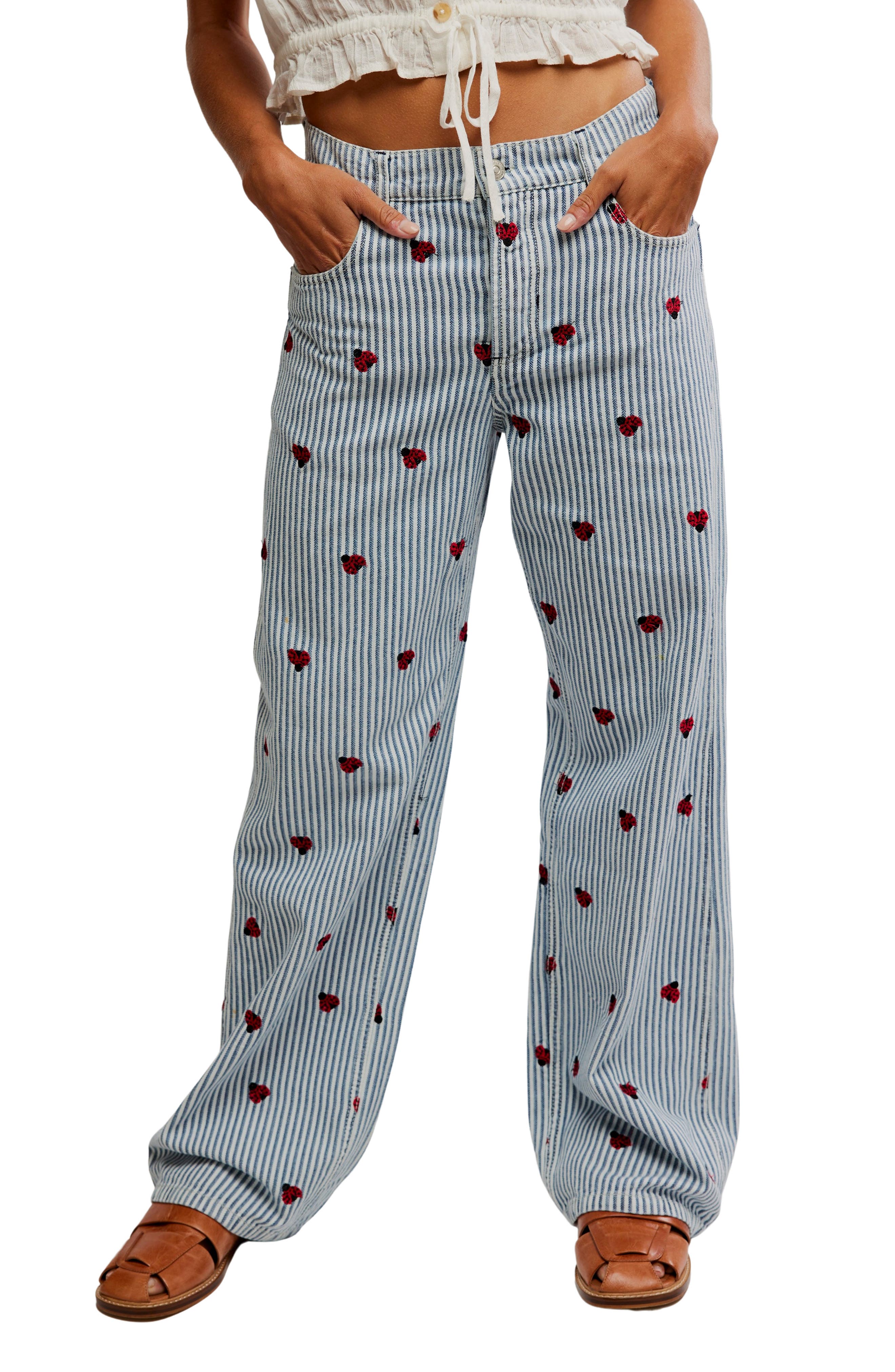 Free People Bugged Out Railroad Stripe Straight Leg Jeans