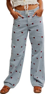 Free People Bugged Out Railroad Stripe Straight Leg Jeans