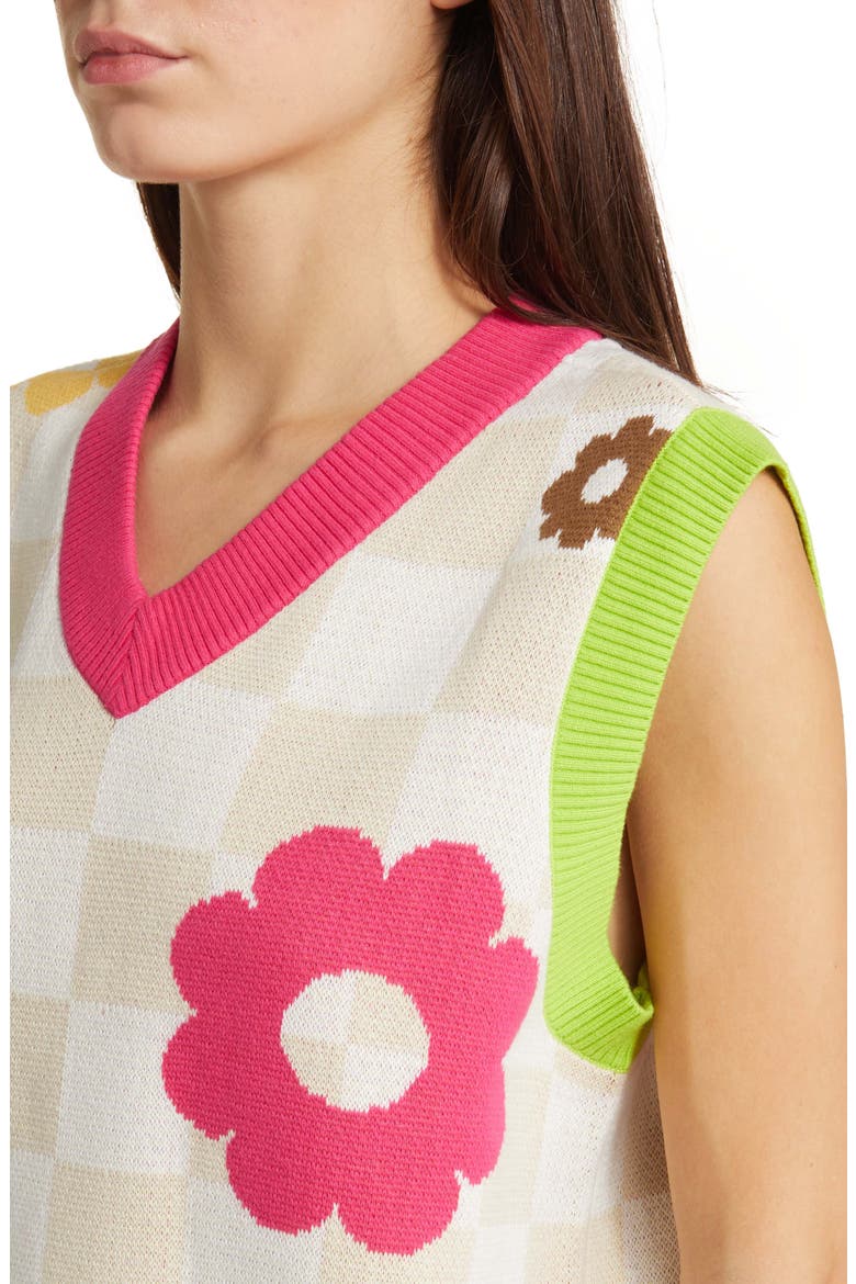 Stella Floral Sweater Vest, Alternate, color, OATMEAL MENDED CHECK DENIM
