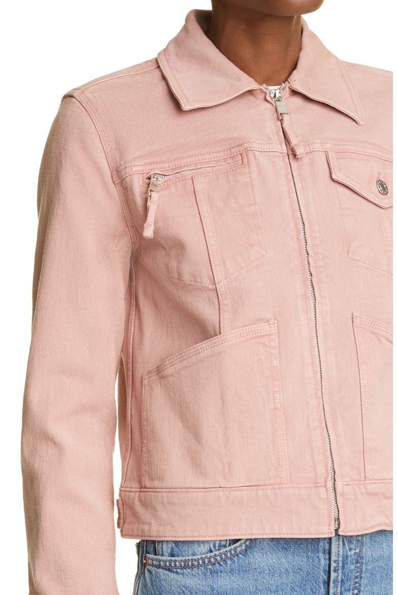 Zip Front Stretch Cotton Trucker Jacket, Alternate, color, ROSE RED