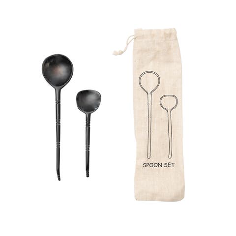 Bloomingville Horn Spoons, Set of 2 in Printed Drawstring Bag