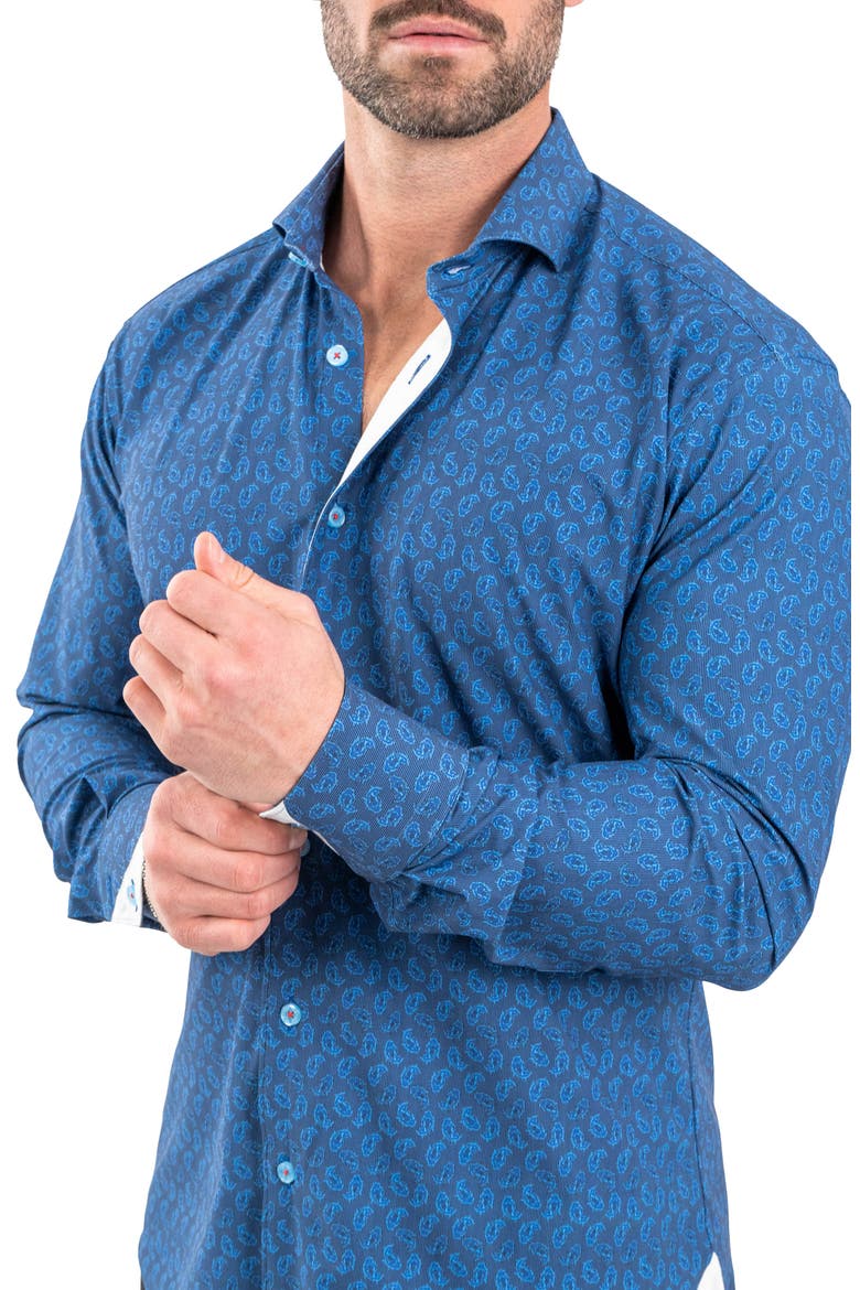 Einstein Stretch Oceanic Button-Up Shirt, Alternate, color, BLUE